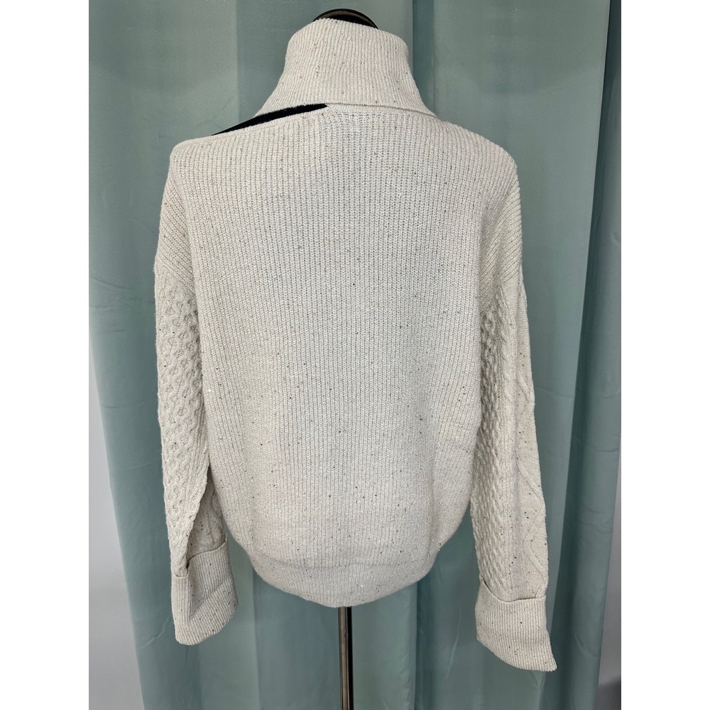 Sofia Vergara Knit Sweater Sparkle Sequins Mock‎ Neck Open Shoulder Cream XL - Picture 5 of 6